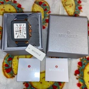 MICHELE Park Jelly Bean White Dial Grey Rubber Ladies Watch